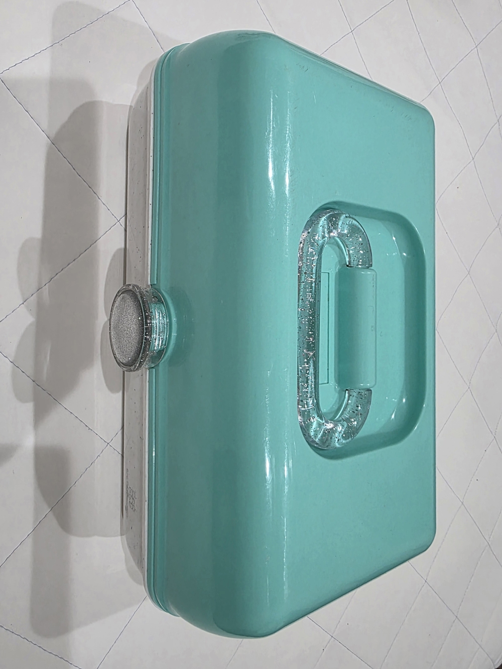 Aqua Blue Portable Case with Clear Glitter Handle